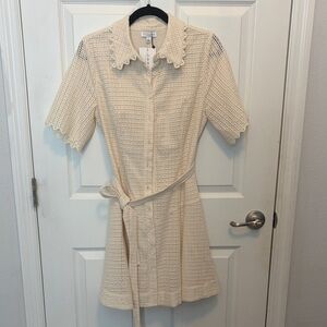 Current Air Cream Crochet Mini Shirt Dress with Belt